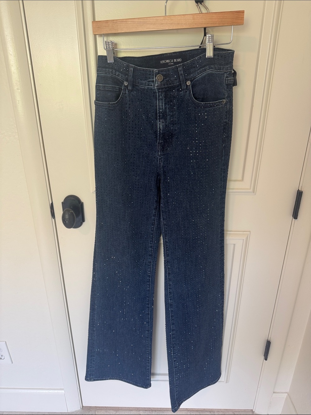 Veronica Beard Crosbie Rhinestone Slim Wide-Leg Jean